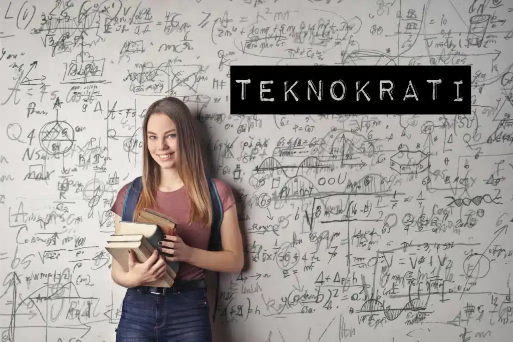 kvinde foran tavle med matematik som billede på teknokrati